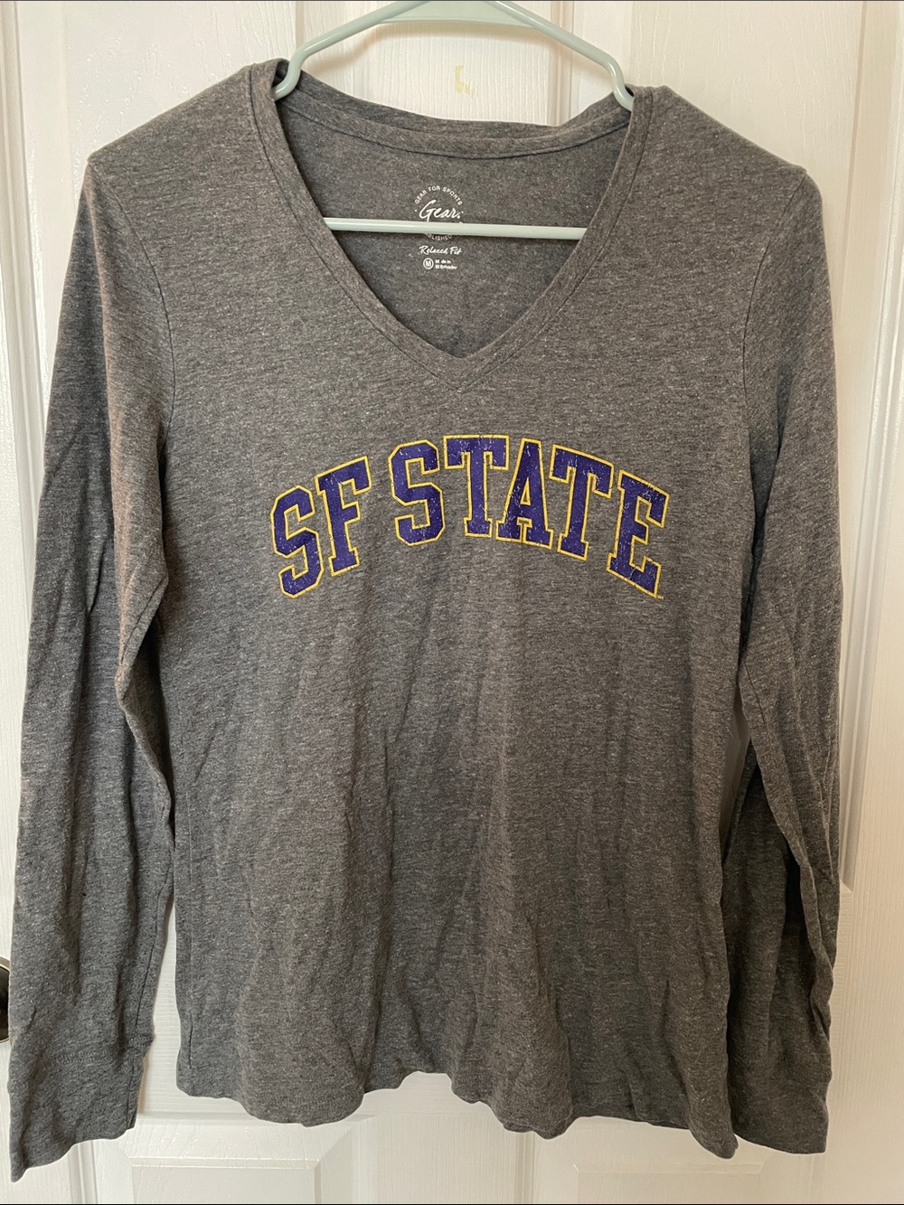 SF State Women's V-Neck Long Sleeve Tee - Gray